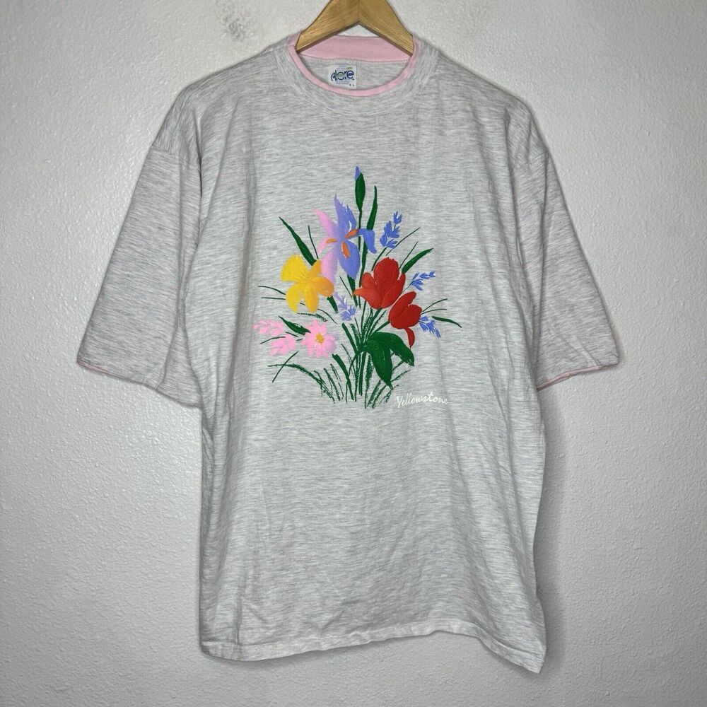 Floral Graphic Short Sleeve Vintage Yellowstone Tee - Light Gray